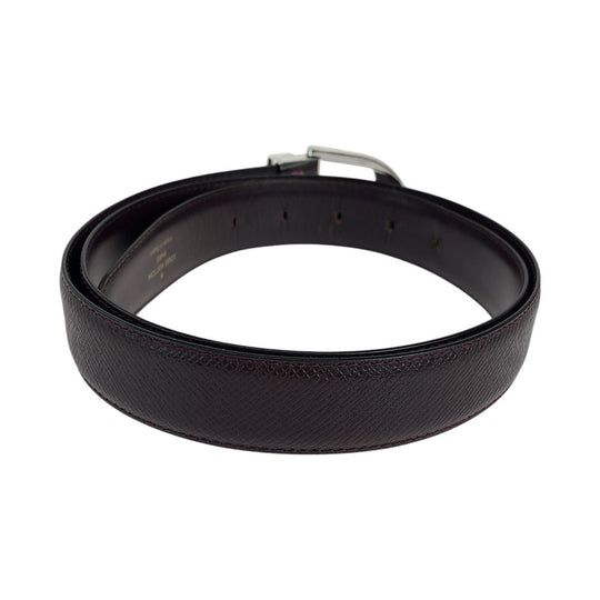 LOUIS VUITTON belt M6843 leather Purple SilverMetal Taiga Saintur Classic mens 44 Used Authentic