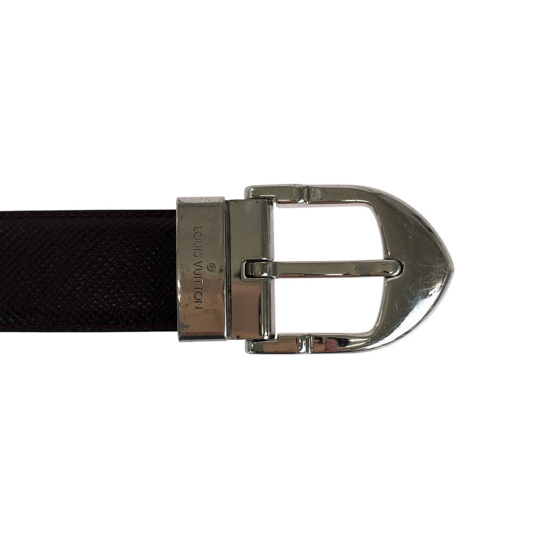 LOUIS VUITTON belt M6843 leather Purple SilverMetal Taiga Saintur Classic mens 44 Used Authentic