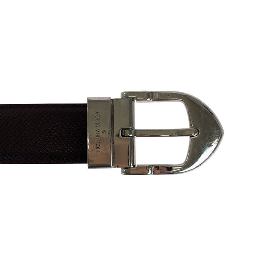 LOUIS VUITTON belt M6843 leather Purple SilverMetal Taiga Saintur Classic mens 44 Used Authentic
