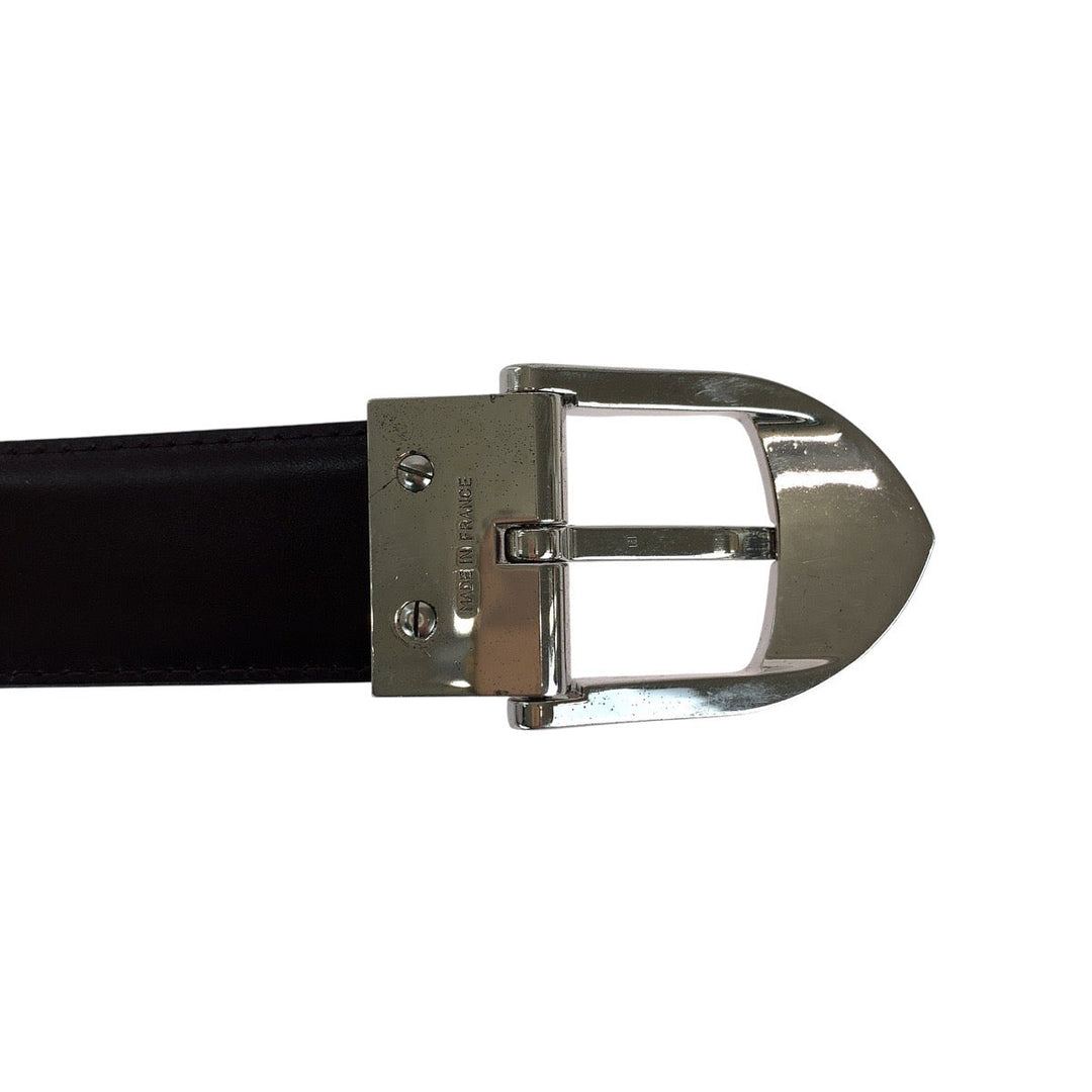 LOUIS VUITTON belt M6843 leather Purple SilverMetal Taiga Saintur Classic mens 44 Used Authentic