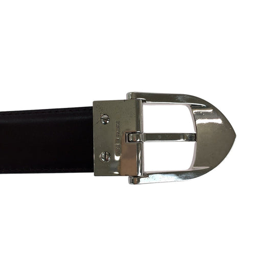 LOUIS VUITTON belt M6843 leather Purple SilverMetal Taiga Saintur Classic mens 44 Used Authentic