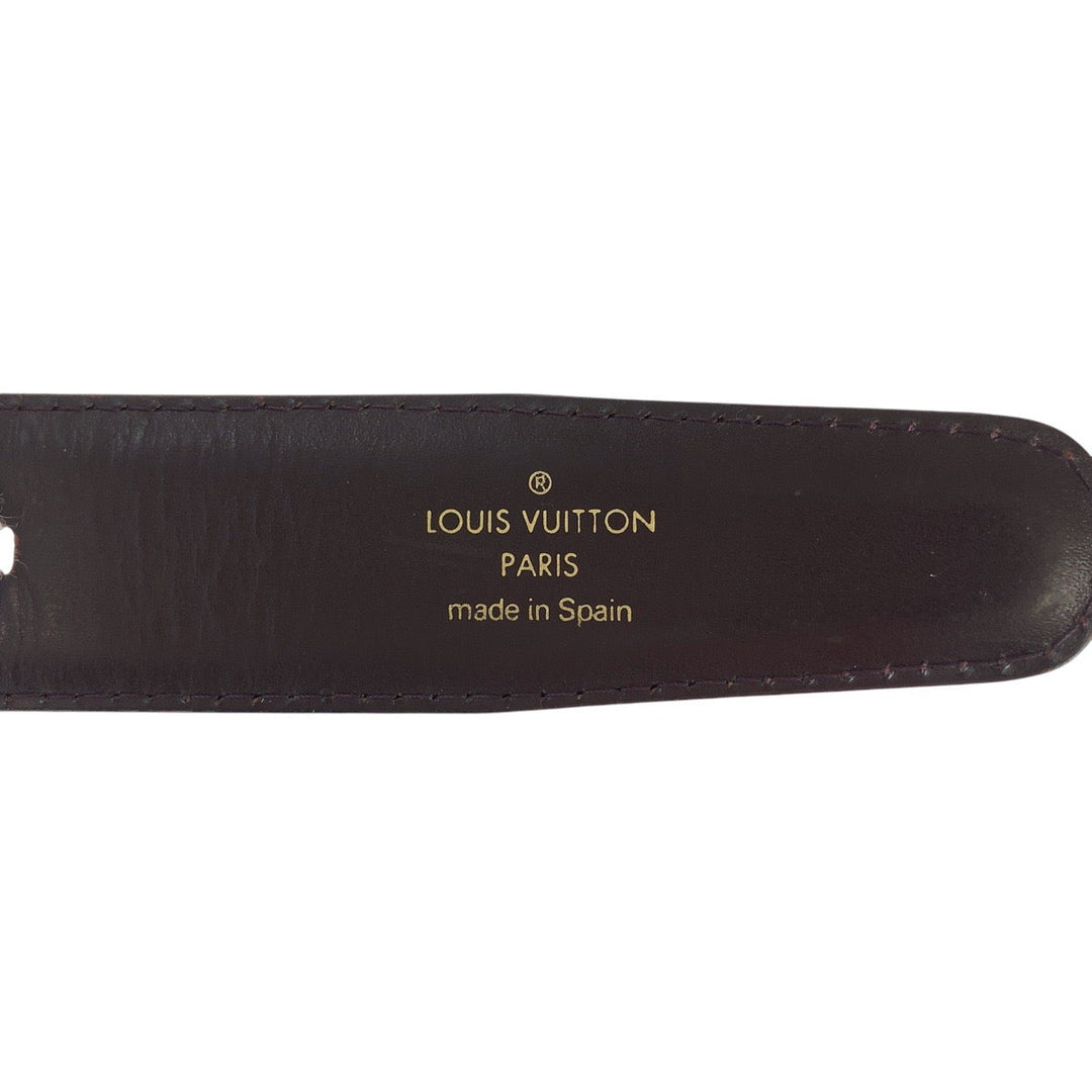 LOUIS VUITTON belt M6843 leather Purple SilverMetal Taiga Saintur Classic mens 44 Used Authentic