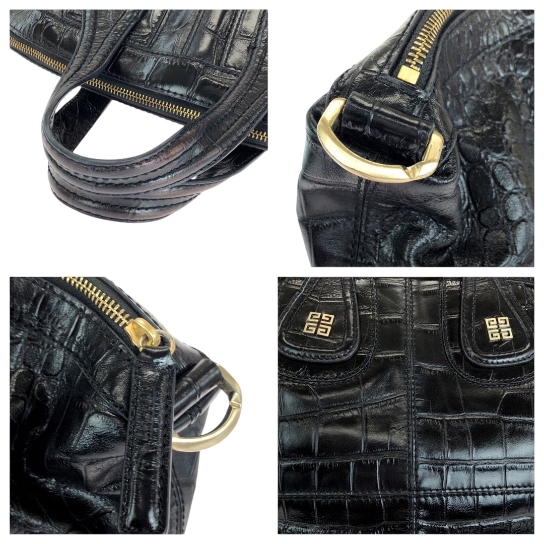 Givenchy Shoulder Bag SI0170 leather Black GoldMetal Shoulder Bag Handbag 2way Nightingale Embossing Women Used Authentic