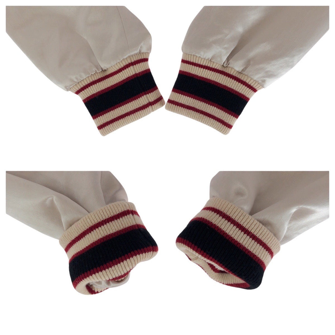 GUCCI Stajan 575315 ZABZR Acetate , Rayon , Polyester Navy White Red SilverMetal Stadium jumper GG mens 44 Used Authentic
