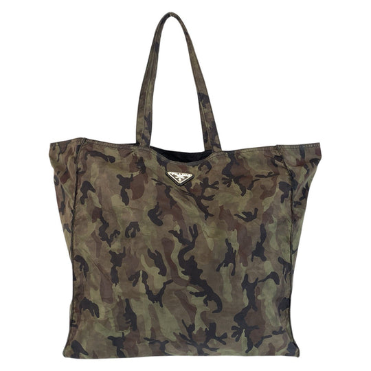 PRADA Tote Bag Nylon Khaki Camouflage SilverMetal Tote Bag Shoulder Bag Eco Bag Unisex Test Triangle With logo Women Used Authentic