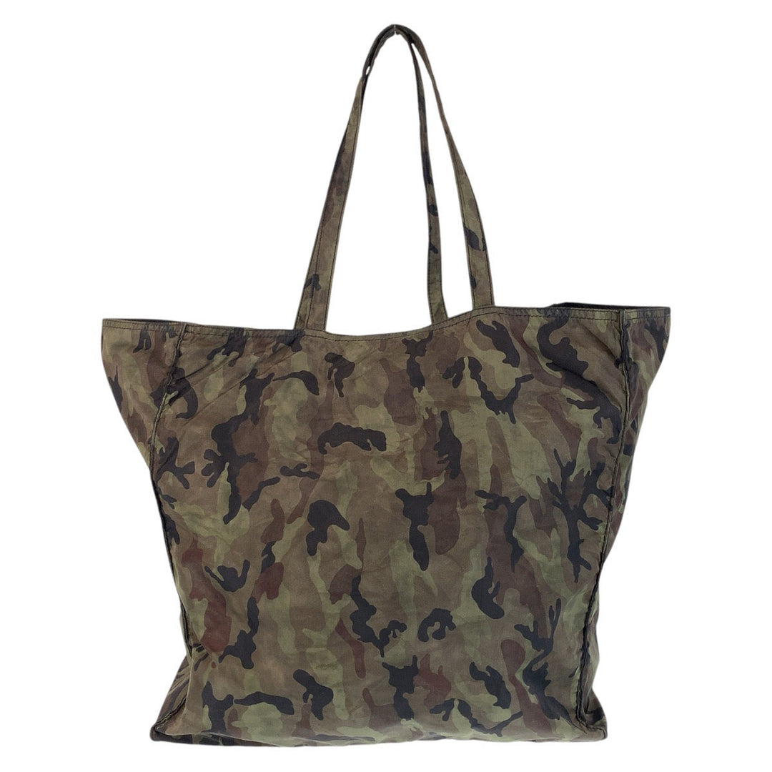 PRADA Tote Bag Nylon Khaki Camouflage SilverMetal Tote Bag Shoulder Bag Eco Bag Unisex Test Triangle With logo Women Used Authentic