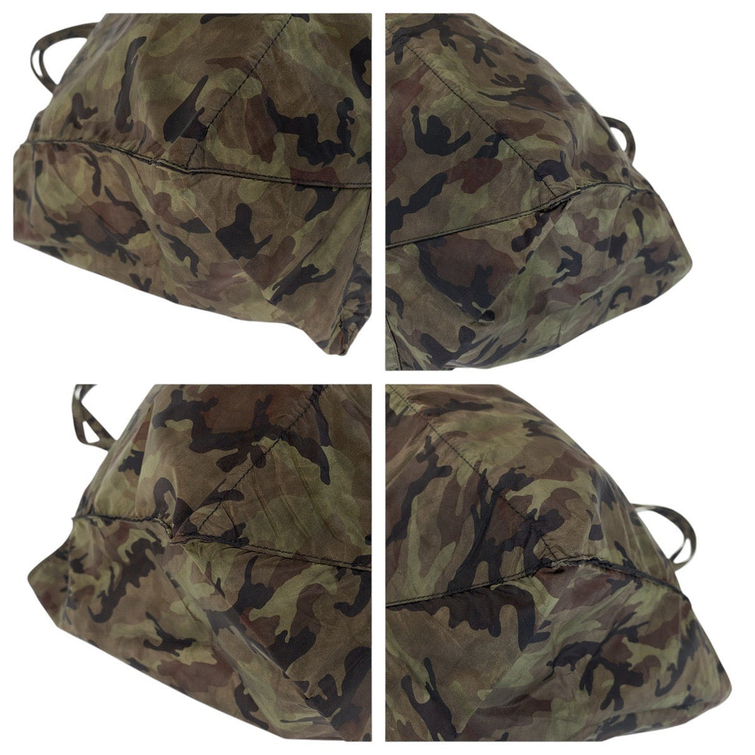 PRADA Tote Bag Nylon Khaki Camouflage SilverMetal Tote Bag Shoulder Bag Eco Bag Unisex Test Triangle With logo Women Used Authentic