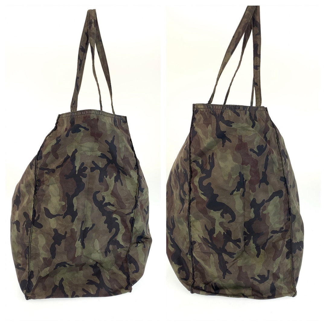 PRADA Tote Bag Nylon Khaki Camouflage SilverMetal Tote Bag Shoulder Bag Eco Bag Unisex Test Triangle With logo Women Used Authentic
