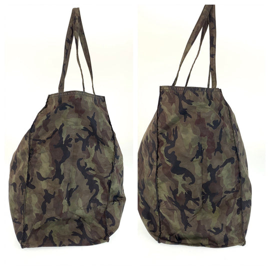 PRADA Tote Bag Nylon Khaki Camouflage SilverMetal Tote Bag Shoulder Bag Eco Bag Unisex Test Triangle With logo Women Used Authentic