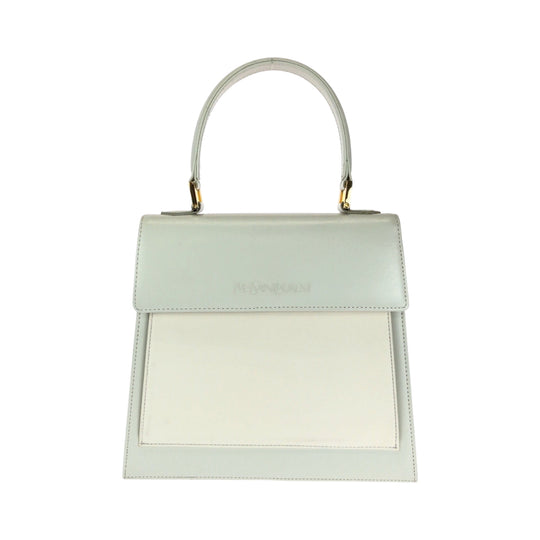 YVES SAINT LAURENT Handbag leather Ivory Gold Metal Handbag YSL Women Used Authentic