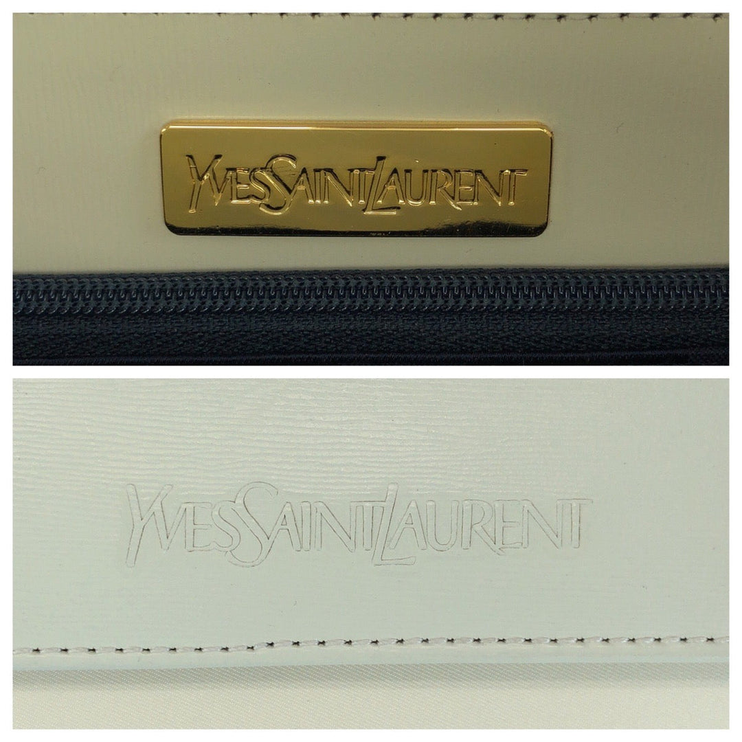 YVES SAINT LAURENT Handbag leather Ivory Gold Metal Handbag YSL Women Used Authentic