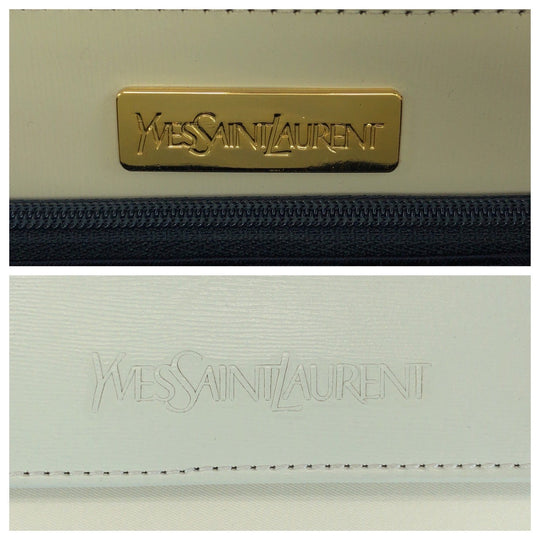 YVES SAINT LAURENT Handbag leather Ivory Gold Metal Handbag YSL Women Used Authentic