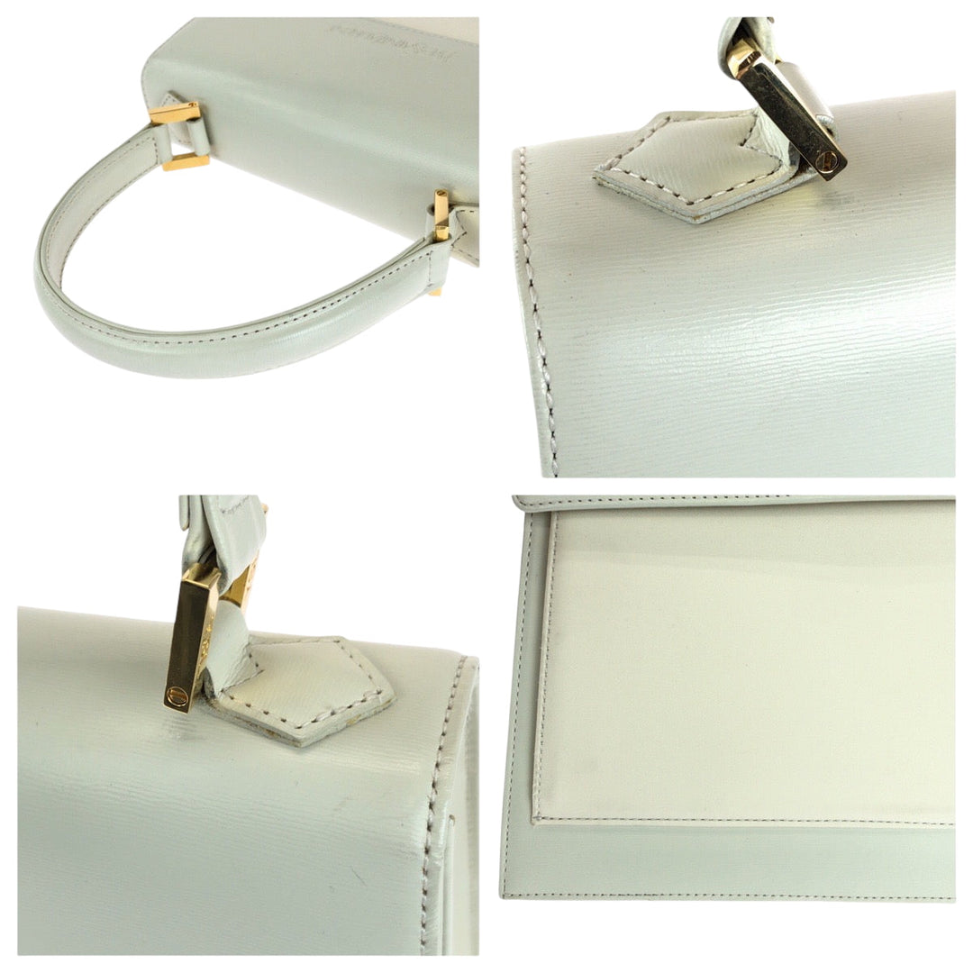 YVES SAINT LAURENT Handbag leather Ivory Gold Metal Handbag YSL Women Used Authentic