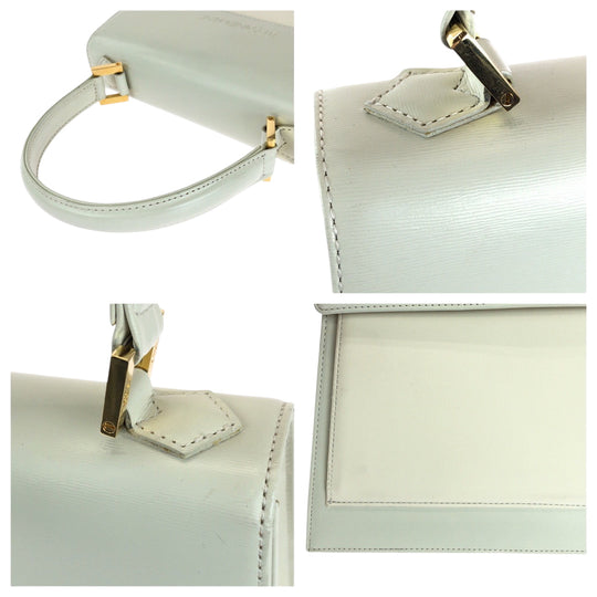 YVES SAINT LAURENT Handbag leather Ivory Gold Metal Handbag YSL Women Used Authentic