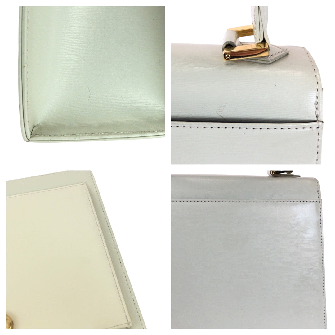 YVES SAINT LAURENT Handbag leather Ivory Gold Metal Handbag YSL Women Used Authentic