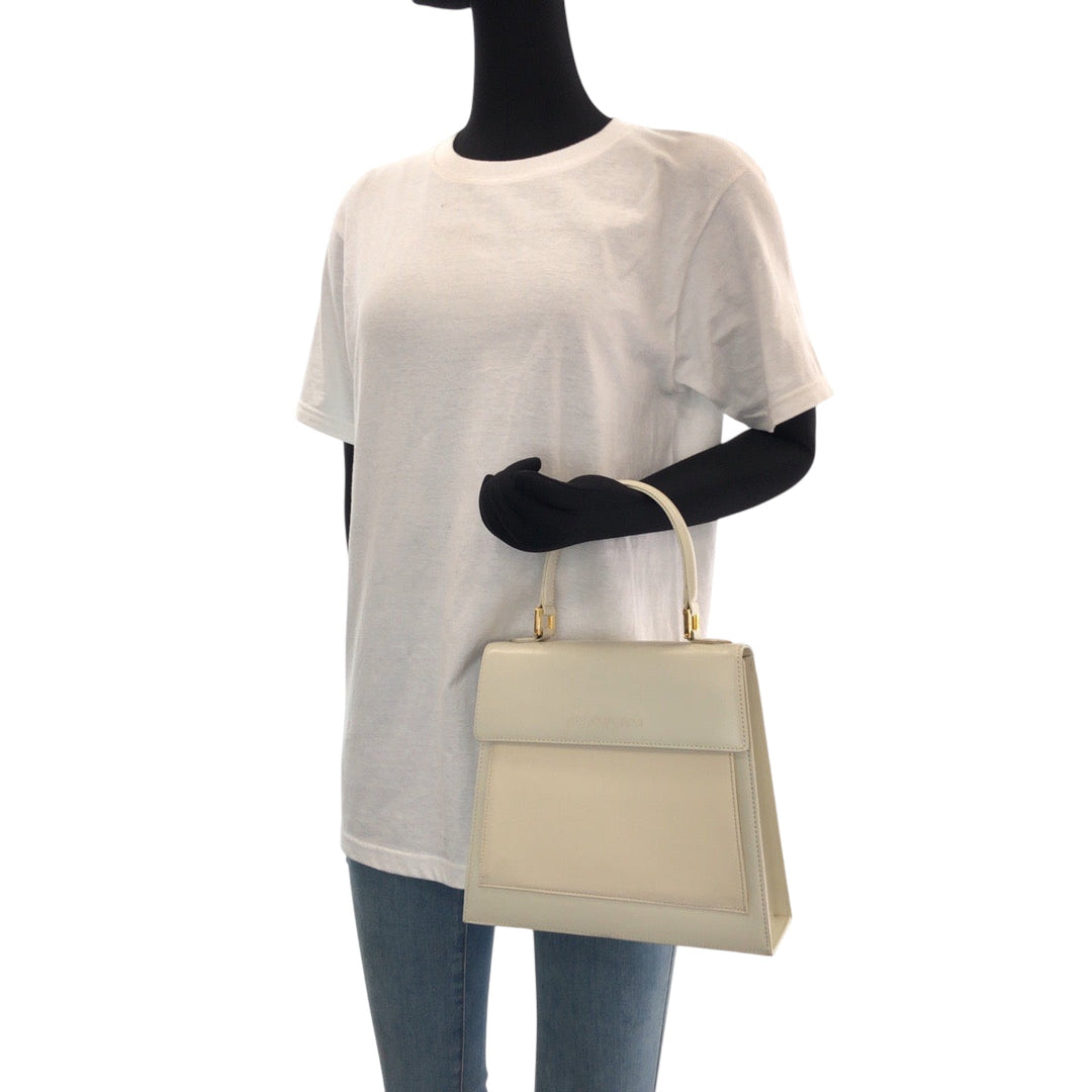 YVES SAINT LAURENT Handbag leather Ivory Gold Metal Handbag YSL Women Used Authentic