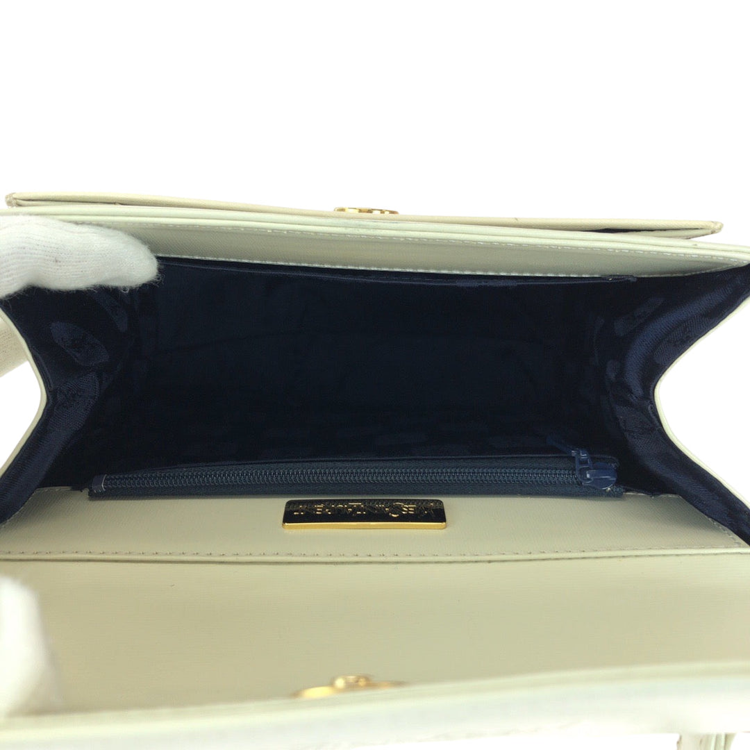 YVES SAINT LAURENT Handbag leather Ivory Gold Metal Handbag YSL Women Used Authentic