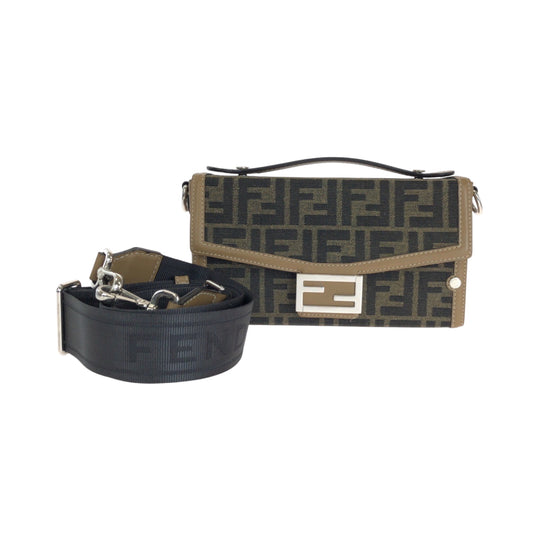 FENDI Shoulder Bag 9VA565 AEBV Canvas, Leather Brown Silver Metal Shoulder Bag Handbag 2way Zucca Soft Trunk Bucket Women Used Authentic