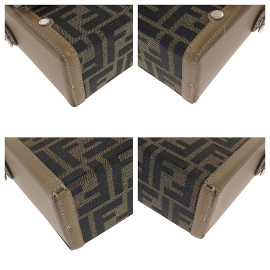 FENDI Shoulder Bag 9VA565 AEBV Canvas, Leather Brown Silver Metal Shoulder Bag Handbag 2way Zucca Soft Trunk Bucket Women Used Authentic