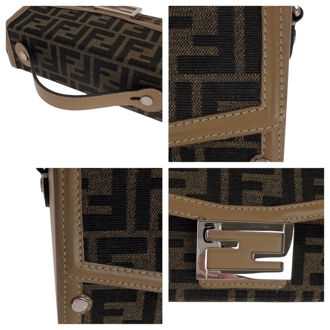 FENDI Shoulder Bag 9VA565 AEBV Canvas, Leather Brown Silver Metal Shoulder Bag Handbag 2way Zucca Soft Trunk Bucket Women Used Authentic