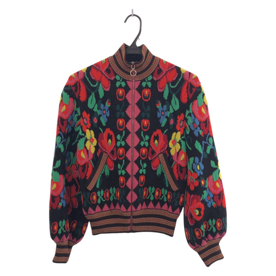 GUCCI Blouson 490210 X9F80 Wool, Rayon Red Multicolor SilverMetal Blouson Jumper Floral Women XS Used Authentic