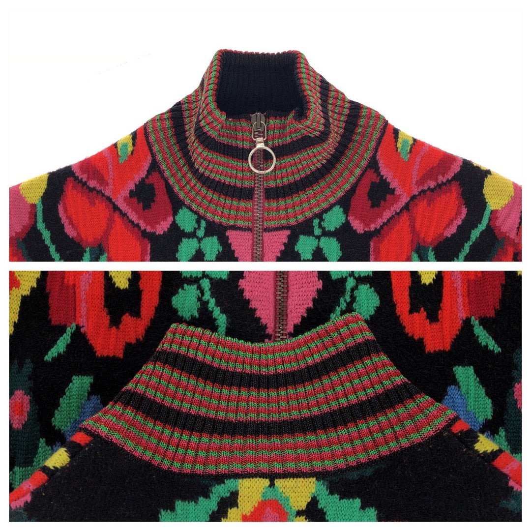 GUCCI Blouson 490210 X9F80 Wool, Rayon Red Multicolor SilverMetal Blouson Jumper Floral Women XS Used Authentic