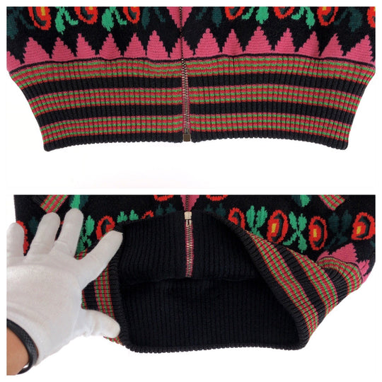 GUCCI Blouson 490210 X9F80 Wool, Rayon Red Multicolor SilverMetal Blouson Jumper Floral Women XS Used Authentic