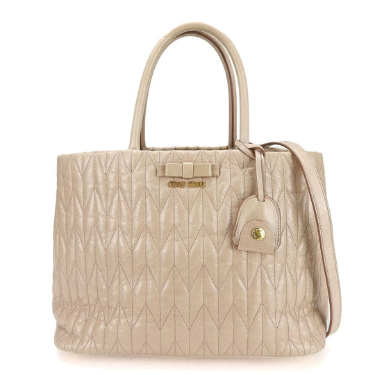 Miu Miu Handbag RN1096 leather beige Women Used Authentic