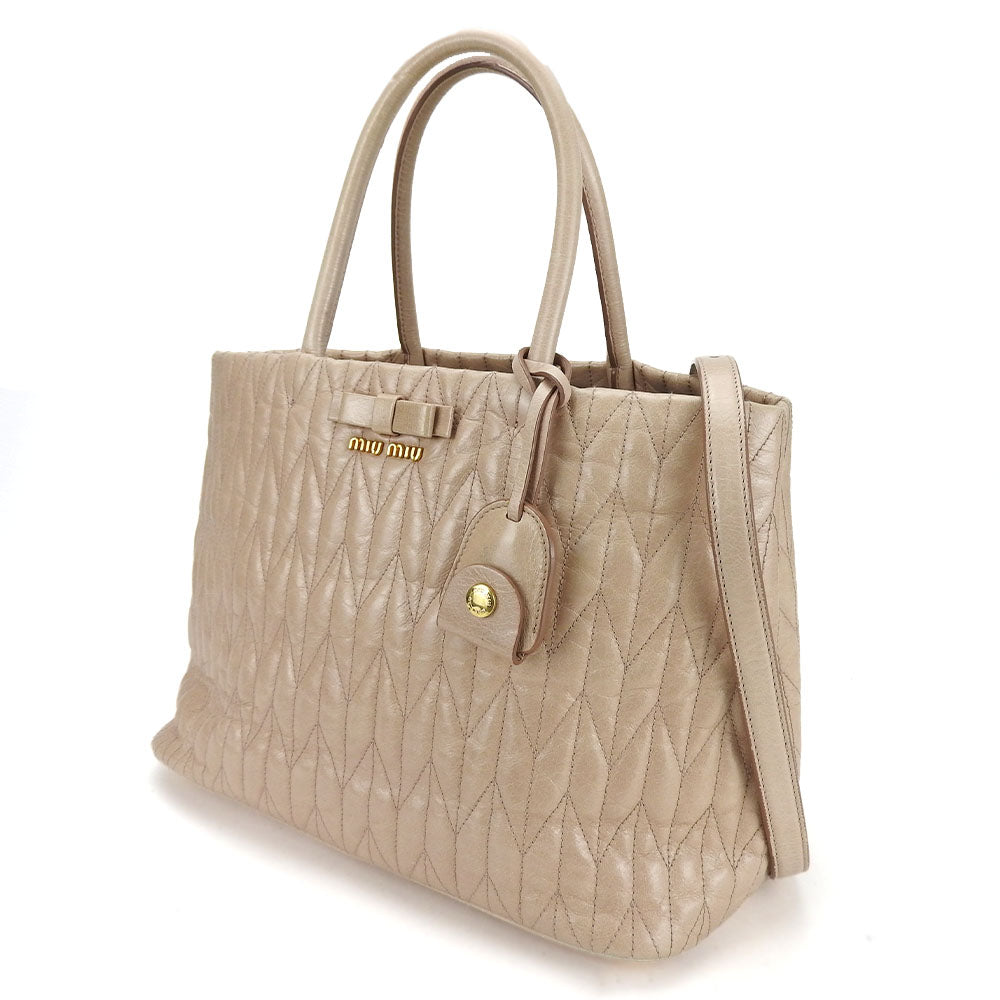 Miu Miu Handbag RN1096 leather beige Women Used Authentic