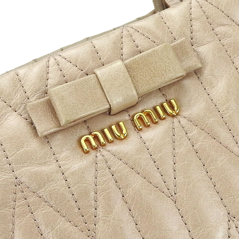 Miu Miu Handbag RN1096 leather beige Women Used Authentic