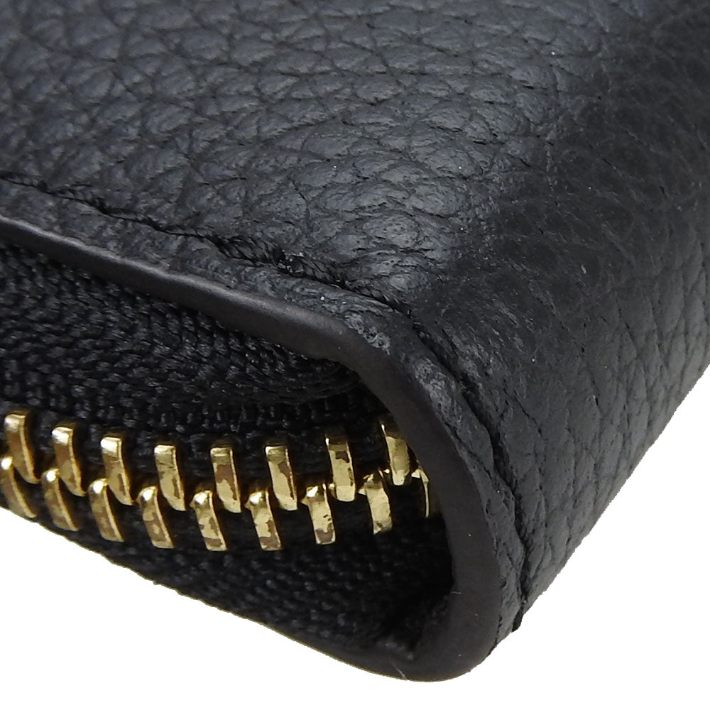 Furla Long Wallet Purse leather black Women Used Authentic