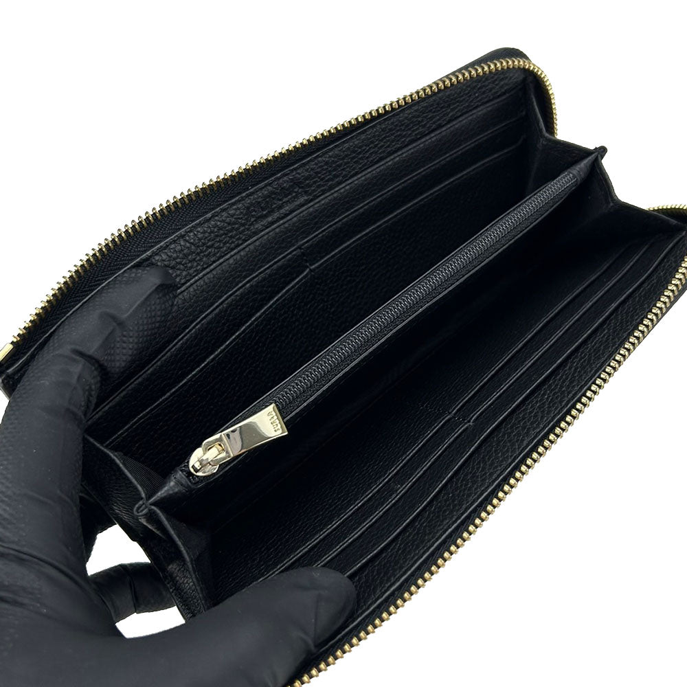 Furla Long Wallet Purse leather black Women Used Authentic