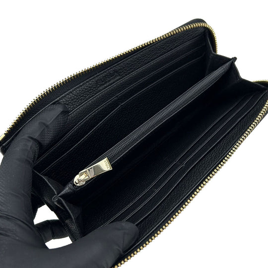 Furla Long Wallet Purse leather black Women Used Authentic