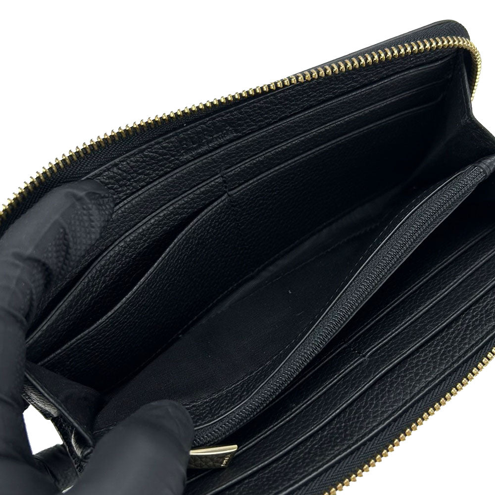 Furla Long Wallet Purse leather black Women Used Authentic