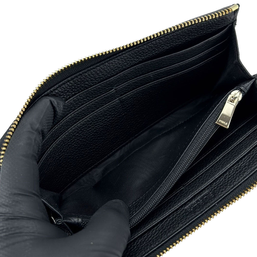 Furla Long Wallet Purse leather black Women Used Authentic