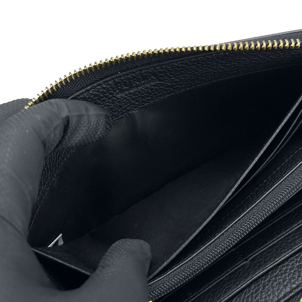 Furla Long Wallet Purse leather black Women Used Authentic