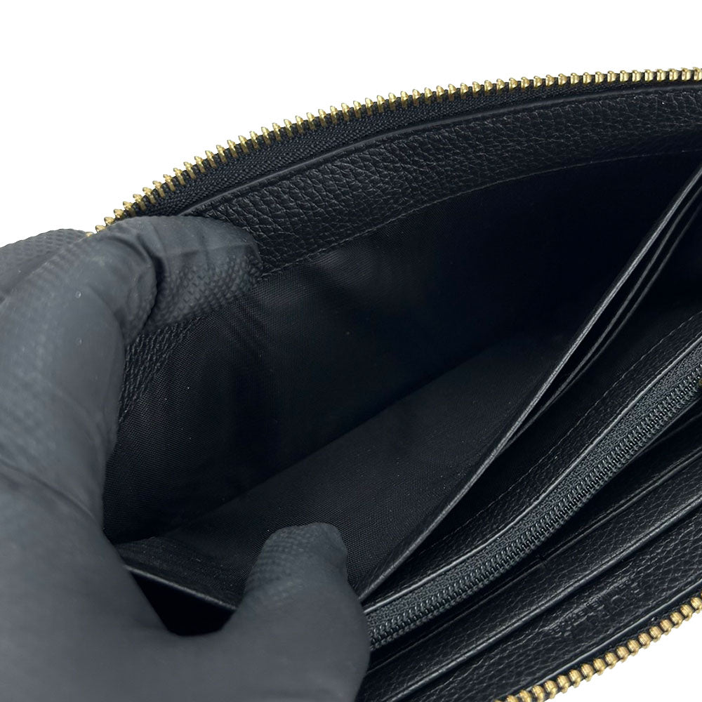 Furla Long Wallet Purse leather black Women Used Authentic