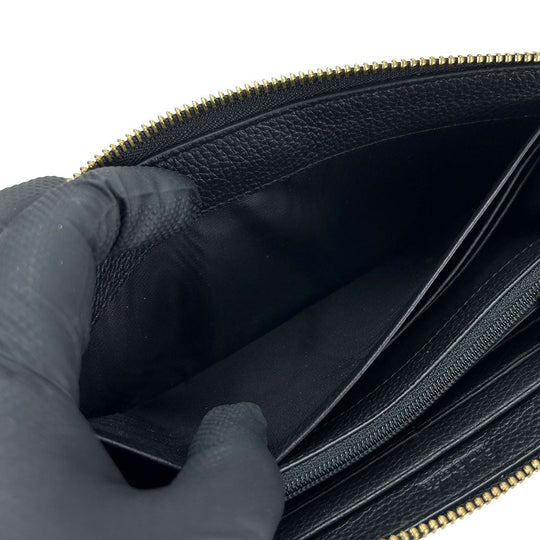 Furla Long Wallet Purse leather black Women Used Authentic