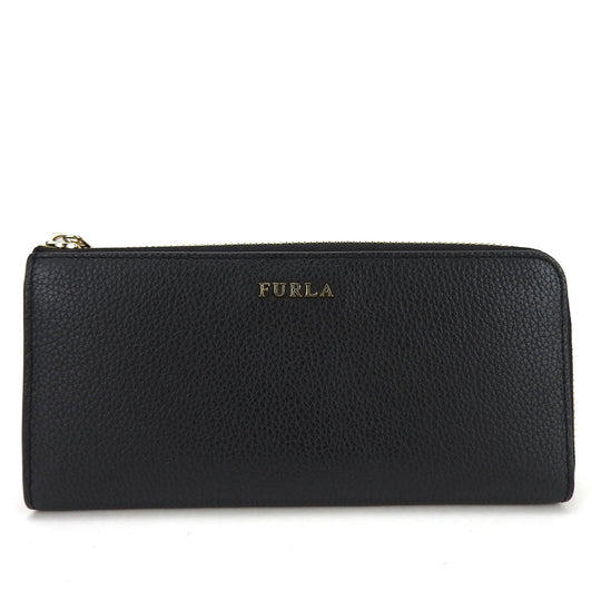 Furla Long Wallet Purse leather black Women Used Authentic