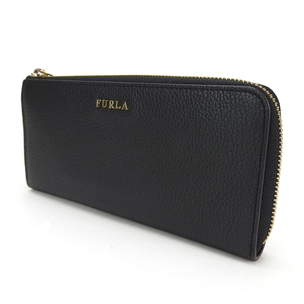 Furla Long Wallet Purse leather black Women Used Authentic