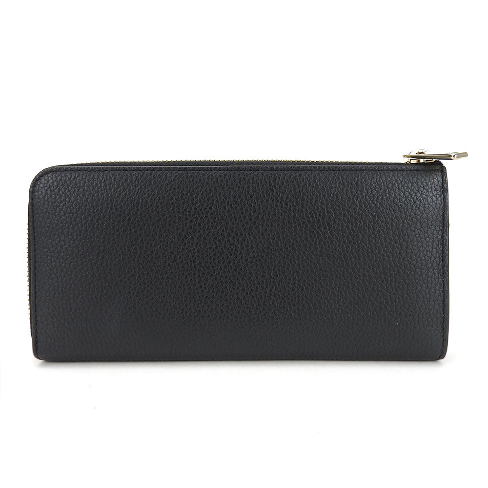 Furla Long Wallet Purse leather black Women Used Authentic