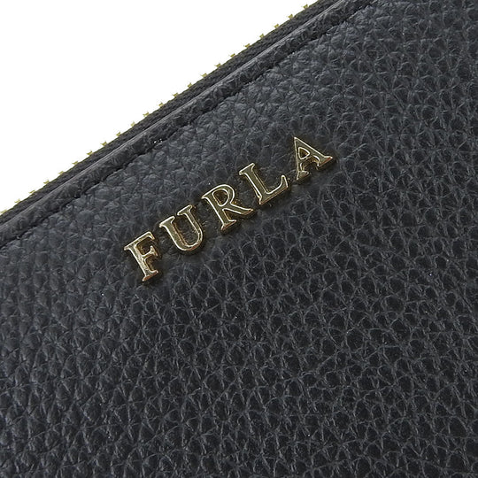 Furla Long Wallet Purse leather black Women Used Authentic