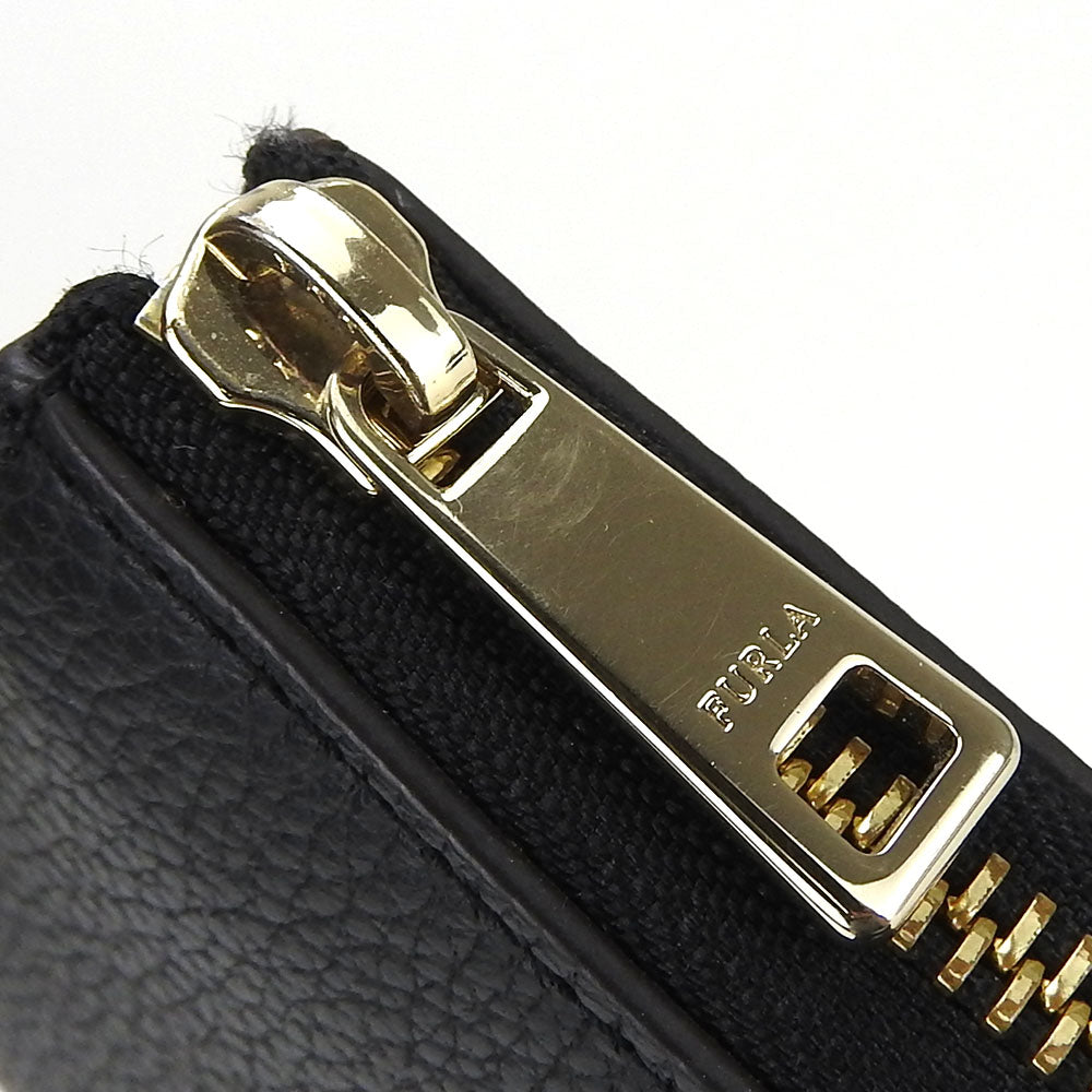 Furla Long Wallet Purse leather black Women Used Authentic
