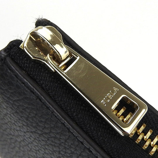 Furla Long Wallet Purse leather black Women Used Authentic
