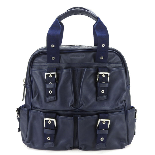 Longchamp Tote Bag leather Navy Women Used Authentic