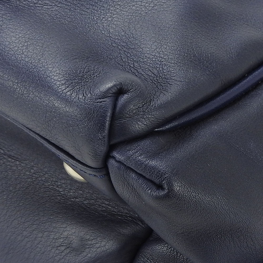 Longchamp Tote Bag leather Navy Women Used Authentic