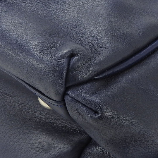 Longchamp Tote Bag leather Navy Women Used Authentic