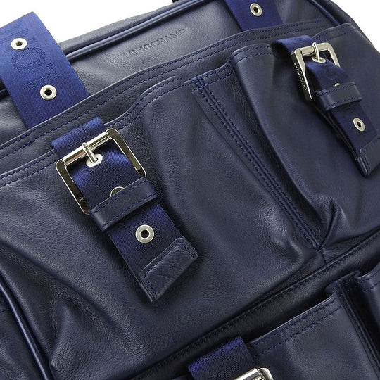 Longchamp Tote Bag leather Navy Women Used Authentic