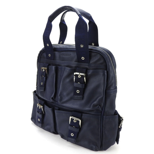 Longchamp Tote Bag leather Navy Women Used Authentic