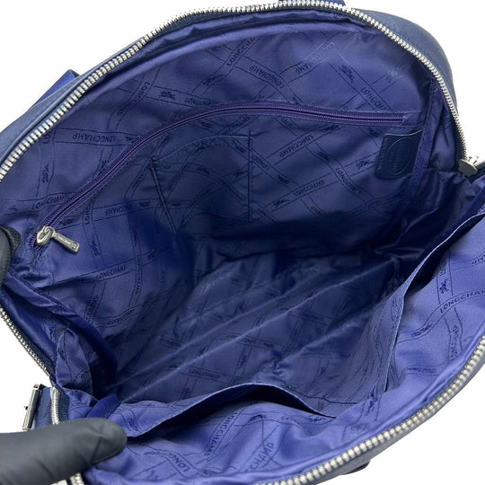Longchamp Tote Bag leather Navy Women Used Authentic